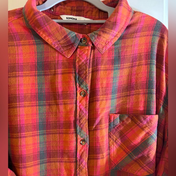 Sonoma 3X Flannel shirt, EUC, reddish orange color, plus size - Picture 3 of 9